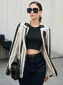 BizChic 條紋印花西裝領西裝外套 - 彩色 - 查看 3