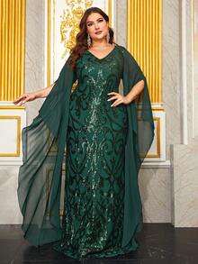 YISIKADO Plus Contrast Sequin Formal Dress - Dark Green - View 3