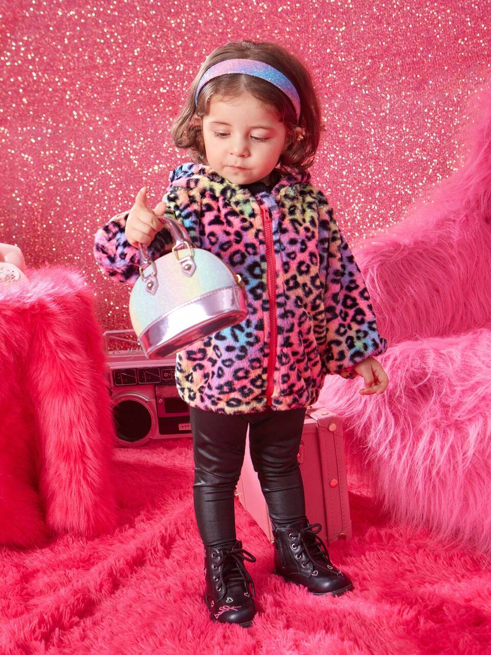 Baby Girl Leopard Pattern Hooded Teddy Jacket