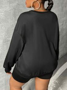 Slaydiva Plus Slogan Graphic Drop Shoulder Sweatshirt - Black - View 2