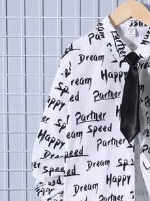 SHEIN Tween Boy Allover Letter Graphic Shirt With Tie - White - View 6