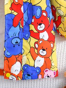 Baby Boy Cartoon Graphic Teddy Lined Hooded Coat - Multicolor - View 7