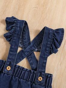SHEIN Baby Girl Ruffle Trim Overall Dress Without Tee - Dark Wash - View 3