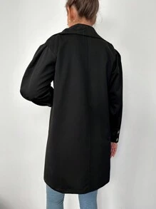 EURMUSE Lapel Neck Single Breasted Trench Coat - Black - View 2