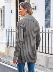 SHEIN LUNE Fuzzy Collar Button Front Cardigan Fall Cloth For Women - Grey - View 2