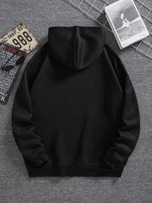 Men Cartoon Graphic Drawstring Thermal Lined Hoodie - Black - View 2