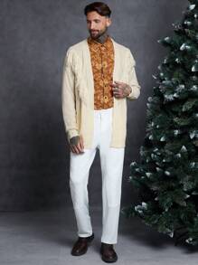 Manfinity VCAY Men Fringe Trim Drop Shoulder Cardigan - Apricot - View 5