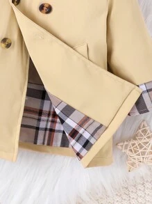 Bebé niño Gabardina de cuadros de doble botonadura con capucha - Albaricoque - Ver 8