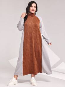 Mulvari Plus Colorblock Raglan Sleeve Dress - Rust Brown - View 5