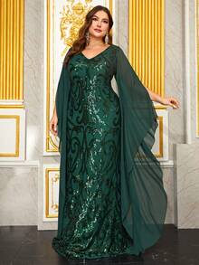 YISIKADO Plus Contrast Sequin Formal Dress - Dark Green - View 5