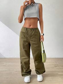 SHEIN EZwear Solid Crop Tank Top - Grey - View 3