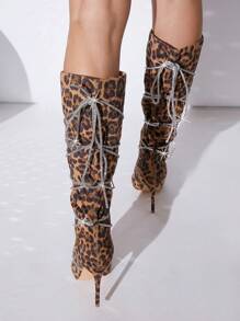 SHUZIA 豹紋印花繫帶裝飾細跟靴子 - 彩色 - 查看 2
