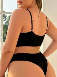 Plus Solid Lingerie Set - Black - View 2