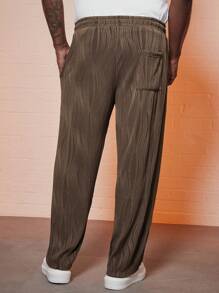 Manfinity Homme Loose Men's Plus Size Drawstring Waist Straight Leg Pants - Brown - View 2