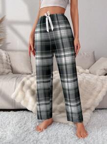 格紋印花前蝴蝶結睡褲 - 綠色 - 查看 5