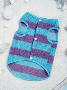 PETSIN 1 Miếng Xanh Và Tím Mẫu sọc Lông cừu ấm áp Áo vest - Màu xanh lam - Xem 2