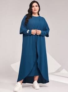 Mulvari Plus Drop Shoulder Open Front Coat & Dress - Teal Blue - View 1