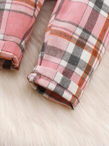 SHEIN Vintaside Kids Baby Girl Mock Neck Tee & Plaid Ruffle Trim Bow Front Overall Jumpsuit, For Christmas - Multicolor - View 7