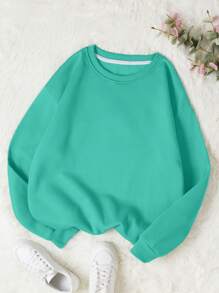 INAWLY Solid Round Neck Thermal Pullover,Long Sleeve Tops - Mint Green - View 1