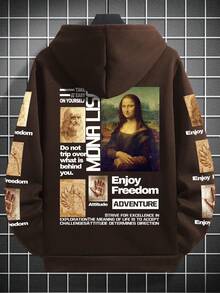 Manfinity EMRG 男士口號和人物圖形袋鼠口袋抽繩保暖衣帽衫 - 咖啡棕 - 查看 2