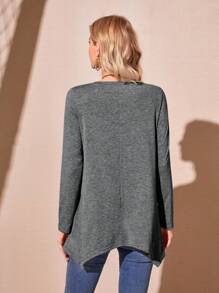 EMERY ROSE 素色不對稱下擺T恤 - 深灰色 - 查看 2