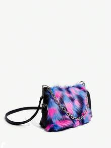 SHEIN ICON Women's Contrast Color Leopard Print Plush Fashion Shoulder Bag - Multicolor - View 3