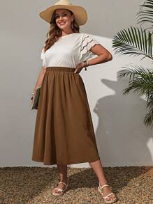 EMERY ROSE Plus Solid Elastic Waist Skirt