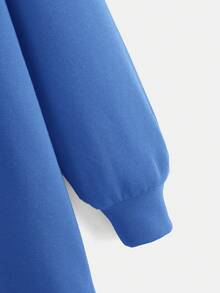 SHEIN EZwear 加大码字母图案袋鼠口袋落肩抽绳卫衣连衣裙 - 寶藍色 - 查看 3