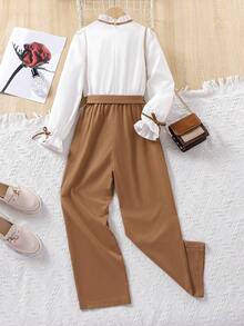 SHEIN Tween Girl City 女孩长袖立领衬衫连体裤 - 彩色 - 查看 2