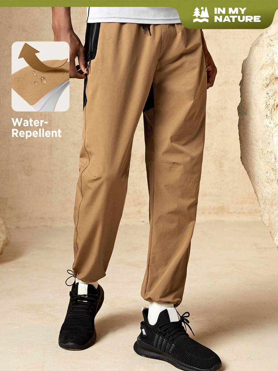 In My Nature Men Solid Drawstring Waist Outdoor Pants - Beige - View 1