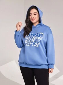 Mulvari Áo nỉ tay rớt vai cỡ lớn in chữ - Màu xanh bụi bặm - Xem 5