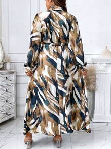 Celure Plus Allover Print Belted Shirt Dress - Yellow - View 2