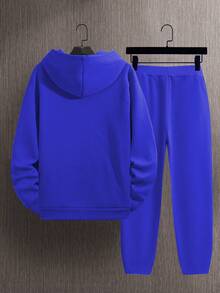 Manfinity LEGND Nam Đồ họa Chữ cái Dây rút Áo Hoodie & Quần thể thao - Màu xanh lam - Xem 3
