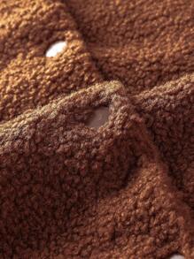 SHEIN LUNE Plus Drop Shoulder Teddy Bomber Jacket Fall Cloth For Women - Coffee Brown - View 6