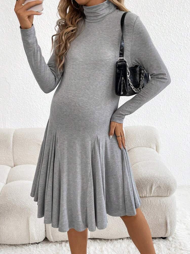 Maternity High Neck Flowy Hem Dress