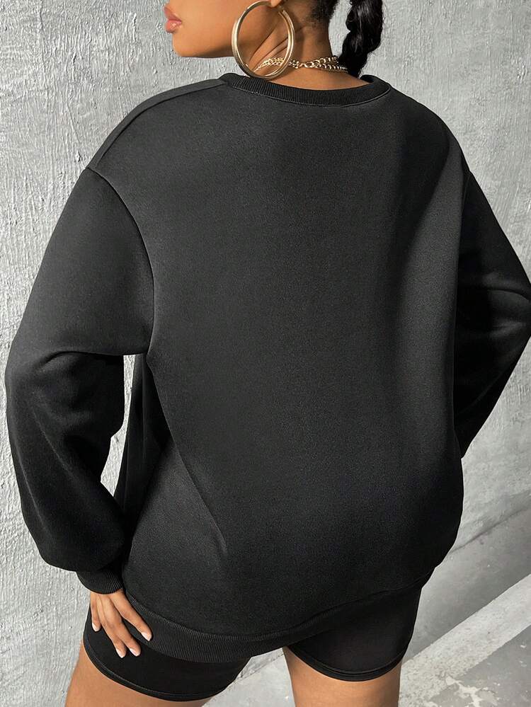 Plus Cartoon & Letter Graphic Drop Shoulder Sweatshirt