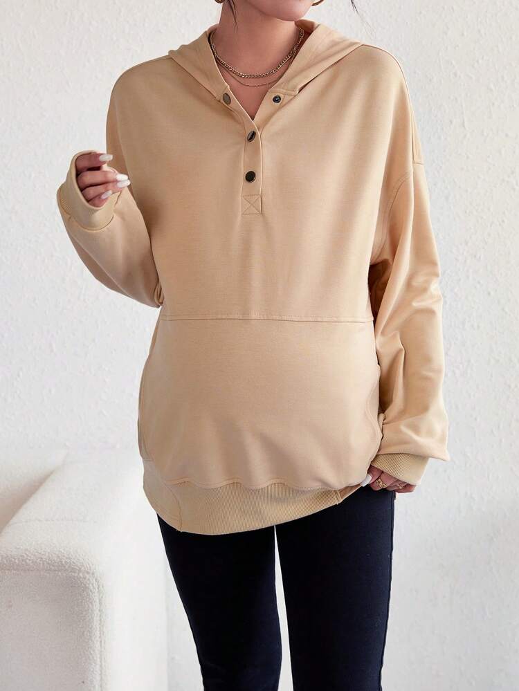Maternity Half Button Drop Shoulder Sweatshirt, For Winter