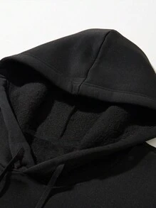 Manfinity EMRG 男士大码翅膀和交叉圖案抽繩加絨內裏連帽衫 - 黑色 - 查看 4