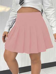 Flirla Plus High Waist Pleated Skirt - Pink - View 4