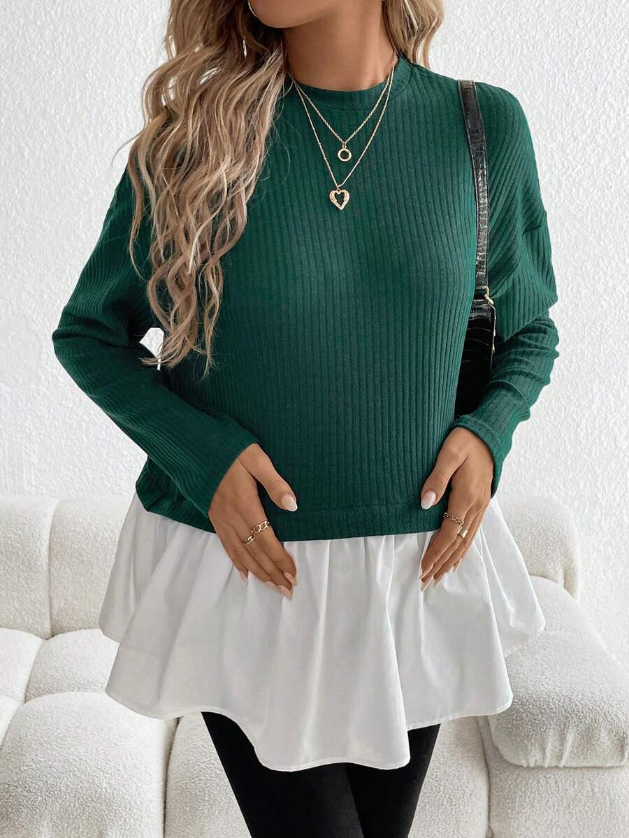 SHEIN Maternity Two Tone Drop Shoulder Peplum Tee - Multicolor - View 1