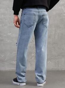 RueChic Men's Ripped Straight Jeans - Blue - View 2