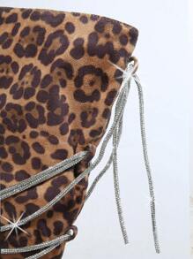 SHUZIA 豹紋印花繫帶裝飾細跟靴子 - 彩色 - 查看 6