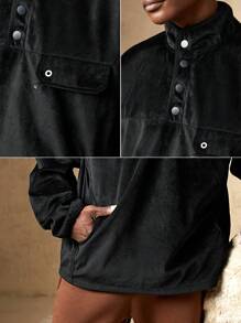 In My Nature Men Flap Detail Half Button Placket Velvet Sweatshirt