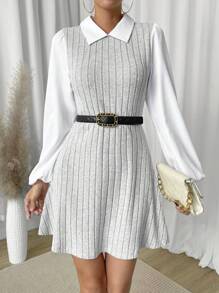 Chiquease Two Tone Lantern Sleeve 2 In 1 Dress Without Belt - Multicolor - View 5