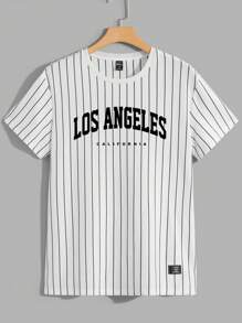 Manfinity RebelGame 男士條紋和字母圖案補丁細節T恤 - 彩色 - 查看 1