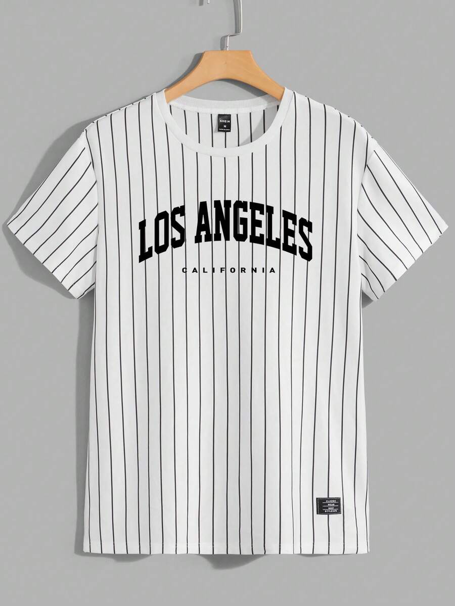 Manfinity RebelGame 男士條紋和字母圖案補丁細節T恤 - 彩色 - 查看 1