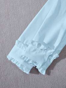 SHEIN 女大童彼得潘領褶邊荷葉袖襯衫 - 藍色 - 查看 4