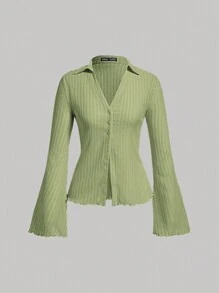 SHEIN MOD Lettuce Trim Button Front Tee