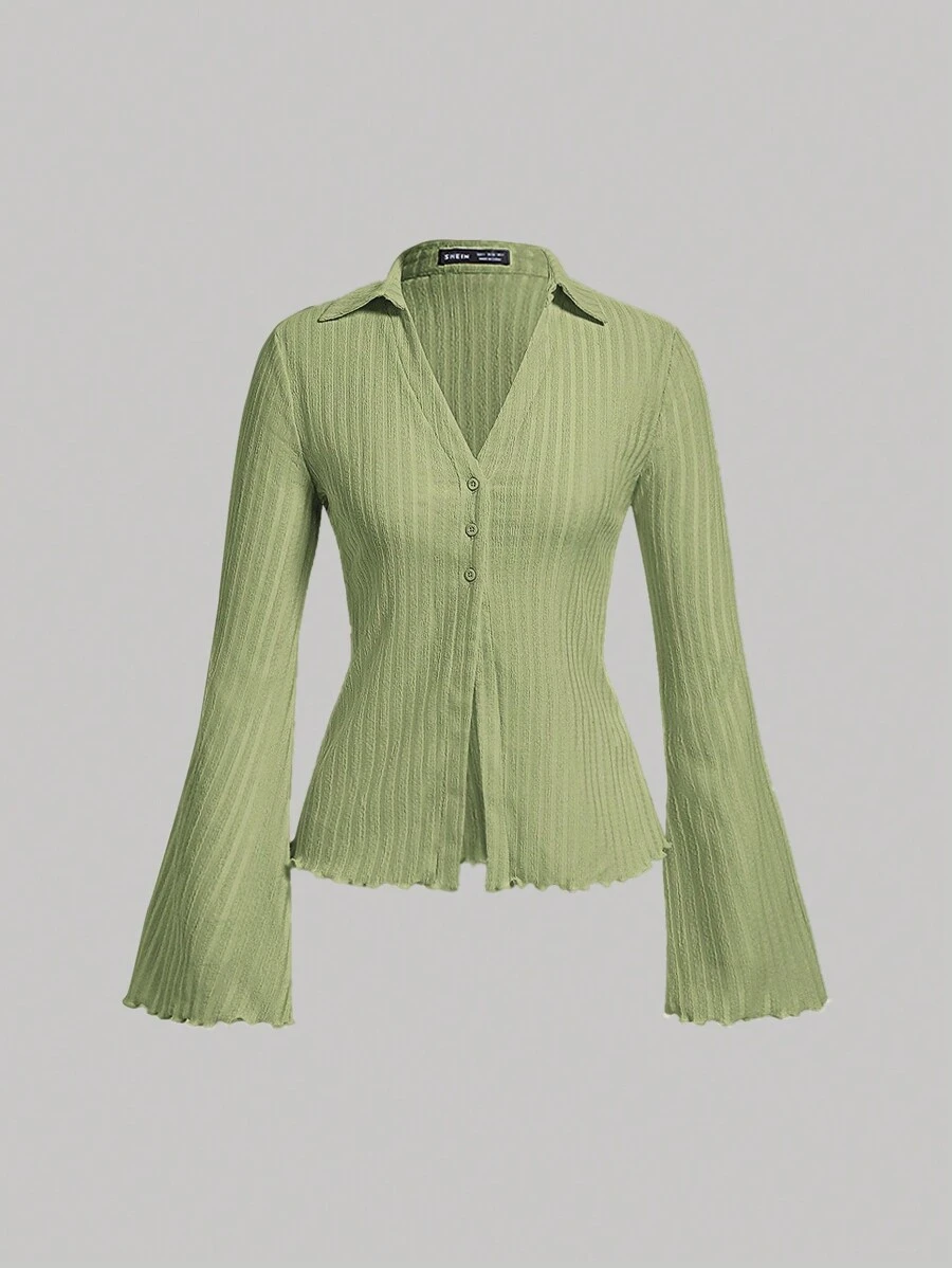 SHEIN MOD Lettuce Trim Button Front Tee