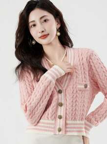 Sọc trang trí Xoắn Dan Áo len Mở - Hồng - Xem 1